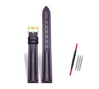 Rodsah Women's Leather Watch Band 10-22mm Adjustable, Genuine Leather Replacement Watch Strap with Pin Buckle,Purple-Gold Buckle,14mm