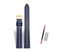 Rodsah Women's Leather Watch Band 10-22mm Adjustable, Genuine Leather Replacement Watch Strap with Pin Buckle,Dark Blue-Gold Buckle,10mm