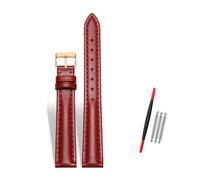 Rodsah Women's Leather Watch Band 10-22mm Adjustable, Genuine Leather Replacement Watch Strap with Pin Buckle,Red-Rose Gold Buckle,18mm