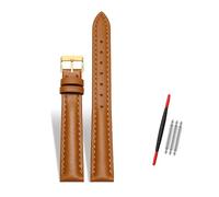 Rodsah Women's Leather Watch Band 10-22mm Adjustable, Genuine Leather Replacement Watch Strap with Pin Buckle,Brown-Gold Buckle,13mm
