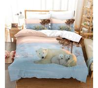 Rodths Double Duvet Cover Set 3 pcs, Polar Bears Bedding, Easy Care Soft Brushed Microfibre Quilt Covers with Zipper Closure, 2 Pillowcases