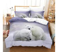 Rodths Double Duvet Cover Set 3 pcs, Polar Bears Bedding, Easy Care Soft Brushed Microfibre Quilt Covers with Zipper Closure, 2 Pillowcases