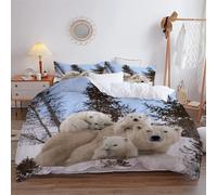 Rodths Double Duvet Cover Set 3 pcs, Polar Bears Bedding, Easy Care Soft Brushed Microfibre Quilt Covers with Zipper Closure, 2 Pillowcases