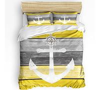 Rodths Ship's Anchor Bedding Super King Size Duvet Cover Sets 3 pcs, Easy Care Soft Brushed Microfibre Quilt Covers with Zipper Closure, 2 Pillowcases