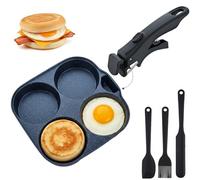 RoDzj Fried Egg Pan 4 Hole with Removable Handle - Eye Pan / Pancake Pan Suitable for Induction Cookers Maifan Non-Stick Dishwasher Safe for Eggs, Pancakes & Burgers