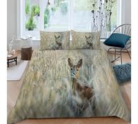 Roe Deer Duvet Cover Set Super King Size Wild Animals Bedding Set 3D Print Ultra Soft Breathable Microfiber Quilt Cover 260x220 cm with Zipper Closure und 2 Pillowcases for Bedroom Bed Decor B/210