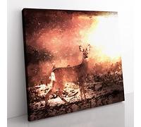 Roe Deer in Sunlight in Abstract Modern Canvas Wall Art Print Ready to Hang, Framed Picture for Living Room Bedroom Home Office Décor, 50x50 cm (20x20 Inch)
