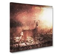 Roe Deer in Sunlight in Abstract Modern Canvas Wall Art Print Ready to Hang, Framed Picture for Living Room Bedroom Home Office Décor, 14x14 Inch (35x35 cm)