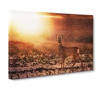 Roe Deer Landscape Modern Canvas Wall Art Print Ready to Hang, Framed Picture for Living Room Bedroom Home Office Décor, 20x14 Inch (50x35 cm)