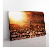 Roe Deer Landscape Modern Canvas Wall Art Print Ready to Hang, Framed Picture for Living Room Bedroom Home Office Décor, 50x35 cm (20x14 Inch)
