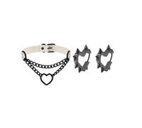 Roe Dolph Goth Heart Chain Choker Black Spike Heart Earrings Gothic Leather Necklace Punk Jewelry Gift for Women Men, Metal, No Gemstone
