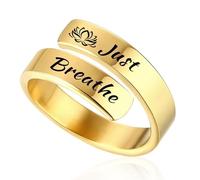 Roe Dolph Just Breathe Rings for Women Open Adjustable Hope Rings Just Breathe Inspirational Jewelry Stainless Steel Band Rings Birthday Graduation Gifts, Metal, No Gemstone