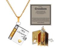 Roe Dolph My Champion Book Necklace for Son Grandson Daughter Granddaughter To My Son Gift Hidden Message 6 Pages Lover Chapter Necklace Jewlery Christmas Gifts Men Women Stocking Stuffers, Metal, No