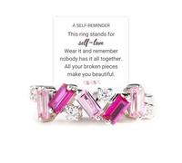 Roe Dolph Self Love Rings for Her Nobody Has It All Together Pink Cubic Zirconia Ring for Women Irregular Pink Crystal Self Love Ring All Your Broken Pieces Make You Beautiful Inspirational Jewelry, 7