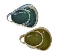Roe & Moe Stoneware Soup & Side Bowls Set of 2 by (Olive Green & Dark Teal)
