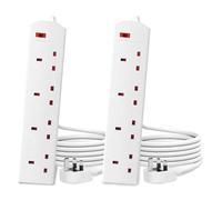 Roe Tenpo 4 Gang 2 Metre Extension Lead UK Pin Plug And Cable, 250v Power Adapter Multi Plug Extension Socket Strip For Home And Office, Wall Mountable Extension Cable (White - 2 Pack)