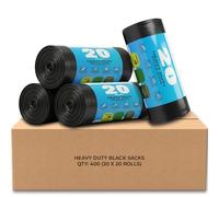 Roe Tenpo 400 Pack Black bin bags - 75L, 30 Micron Refuse Sacks, Extra Strong, Eco-friendly, Leak-Resistant bin liners - Perfect for Home, Office, DIY & Garden (Packaging May Vary)