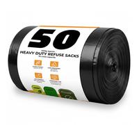 Roe Tenpo 50 Pack Heavy Duty Bin Bags - 70L, 30 Microns Bin Liners, Strong & Durable, Tear Resistant Refuse Sack, Black Bin Bags for Everyday Use,