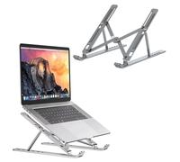 Roe Tenpo Adjustable Laptop Stand for Desk, 6-Angle Laptop Riser, Portable Tablet Stand, Foldable and Ventilated Cooling, Compatible with MacBook Pro, Hp, Asus, Lenovo 10-15.6" (Silver)