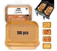 Roe Tenpo Air Fryer Liners Disposable 5.5 Inch 100pcs Rectangular, Non-Stick Baking Parchment Paper Liners, Compatible with Ninja, Tower and Other Dual Zone Air Fryers (5.5 Inch 100pcs Rectangle)