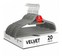 Roe Tenpo Coat Hangers, 20 Pack, Grey | Velvet Hangers for Clothes with Tie Bar & 360° Hook | Durable & Sturdy | Non-Slip, Space-Saving Design for Shirts, Jackets, Trousers & More (Soft Grey, 20)
