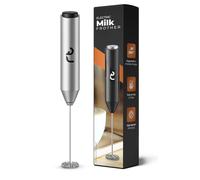 Roe Tenpo Handheld Milk Frother with Stainless Steel Whisk - Ergonomic, Compact, Easy to Clean, Portable Battery-Operated Coffee Frother for Cappuccino, Frappe, Matcha, Hot Chocolate (Silver)