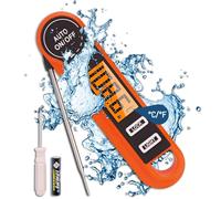 Roe Tenpo Meat Thermometer with Foldable Food Temperature Probe, Waterproof Food Thermometer with Backlight LCD Screen&Auto On/Off, Cooking Thermometer for Meat, BBQ, Water, Milk,Cooking Food (Orange)