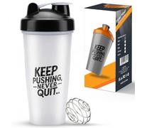 Roe Tenpo Protein Shaker Bottle 600ml, BPA-Free, Wide Mouth Protein Shake Bottle with Wire Mixing Ball, Leakproof & Dishwasher Safe Gym Shaker for Gym, Pre-Workout & Fitness (White & Black)