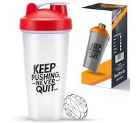 Roe Tenpo Protein Shaker Bottle 600ml, BPA-Free, Wide Mouth Protein Shake Bottle with Wire Mixing Ball, Leakproof & Dishwasher Safe Gym Shaker for Gym, Pre-Workout & Fitness (White & Red)