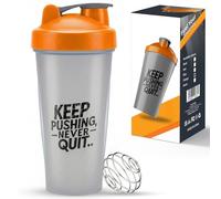 Roe Tenpo Protein Shaker Bottle 600ml, BPA-Free, Wide Mouth Protein Shake Bottle with Wire Mixing Ball, Leakproof & Dishwasher Safe Gym Shaker for Gym, Pre-Workout & Fitness (Black & Orange)