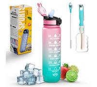 Roe Tenpo Sports Water Bottle with Straw and Time Marking, and 32OZ Capacity - Motivational and Eco-Friendly BPA-Free Bottle for Running, Gym, Yoga, Outdoors, and Camping (Style-1, Pink-Mint Green)