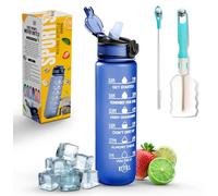 Roe Tenpo Sports Water Bottle with Straw and Time Marking, and 32OZ Capacity - Motivational and Eco-Friendly BPA-Free Bottle for Running, Gym, Yoga, Outdoors, and Camping (Style-1, Blue)