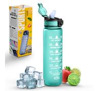 Roe Tenpo Sports Water Bottle with Straw and Time Marking, and 32OZ Capacity - Motivational and Eco-Friendly BPA-Free Bottle for Running, Gym, Yoga, Outdoors, and Camping (Style-1, Light Green)