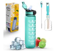Roe Tenpo Sports Water Bottle with Straw and Time Marking, and 32OZ Capacity - Motivational and Eco-Friendly BPA-Free Bottle for Running, Gym, Yoga, Outdoors, and Camping (Style-1, Light Green)