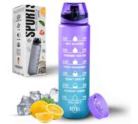 Roe Tenpo Water Bottle 1L, Sports Water Bottle with Time Markings, BPA-Free, Leak-Proof Drinks Bottle, Perfect for Running, Cycling, Gym, Yoga, Camping and Outdoor Activities, Blue-purple
