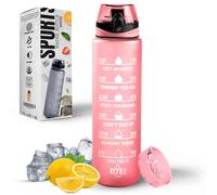 Roe Tenpo Water Bottle 1L, Sports Water Bottle with Time Markings, BPA-Free, Leak-Proof Drinks Bottle, Perfect for Running, Cycling, Gym, Yoga, Camping and Outdoor Activities, Pink