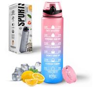 Roe Tenpo Water Bottle 1L, Sports Water Bottle with Time Markings, BPA-Free, Leak-Proof Drinks Bottle, Perfect for Running, Cycling, Gym, Yoga, Camping and Outdoor Activities, Pink & Blue