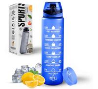 Roe Tenpo Water Bottle 1L, Sports Water Bottle with Time Markings, BPA-Free, Leak-Proof Drinks Bottle, Perfect for Running, Cycling, Gym, Yoga, Camping and Outdoor Activities, Blue