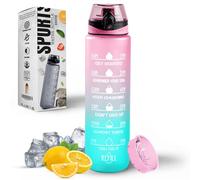 Roe Tenpo Water Bottle 1L, Sports Water Bottle with Time Markings, BPA-Free, Leak-Proof Drinks Bottle, Perfect for Running, Cycling, Gym, Yoga, Camping and Outdoor Activities, Pink-Mint Green