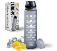 Roe Tenpo Water Bottle 1L, Sports Water Bottle with Time Markings, BPA-Free, Leak-Proof Drinks Bottle, Perfect for Running, Cycling, Gym, Yoga, Camping and Outdoor Activities, Grey