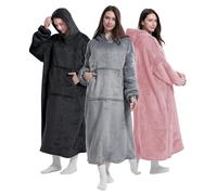 Roe Tenpo Wearable Blanket Hoodie, Oversized Hoodie Women and Men, Super Soft Warm Cozy, Thick Flannel Sherpa Hoodie Blanket with Sleeves and Giant Pocket (Grey)