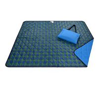 Roebury Beach Blanket Sand Proof & Outdoor Picnic Blanket - Water Resistant, Large Mat for Camping or Travel. Washable, Foldable, Easy Carry Compact Tote Bag (Green/Blue Plaid)