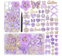 RoedCuoo Junk Phone Case Charms, Big Charms Bulk - Purple Bling Flatback Charm Junk Phone Case Kit,Resin Bear Heart Rose 3D Star Accessories for Junk Socks & Customizing DIY Craft Accessories