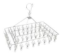 Roellgs 1 Pack Sock Hanger, Stainless Steel Drying Rack with 50 Pegs and Swivel Hook, Metal Underwear Hanger for Washing Line, Windproof Laundry Square Hanger for Socks, Underwear and Small Items