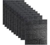 Roellgs 10Pcs 35X38cm 3D Brick Wallpaper, Faux Foam Brick Wall Panels Peel and Stick, Waterproof for Bedroom, Living Room, and Kitchen Decor (Black)