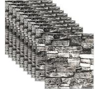 Roellgs 10Pcs 35X38cm 3D Brick Wallpaper, Faux Foam Brick Wall Panels Peel and Stick, Waterproof for Bedroom, Living Room, and Kitchen Decor (Culture Tile Grey)