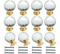 Roellgs 12 Piece 30mm Clear Round Crystal Glass Diamond Door Handle with Screws, High-end Luxury Pulls for Wardrobe and Drawer, Single Hole Pulls Home Decoration