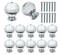 Roellgs 12 Piece 30mm Crystal Ball Glass Diamond Door Knobs with Screws, Premium Light Luxury Knobs Wardrobe Cupboard Drawer Knobs Single Hole Knobs (Clear)