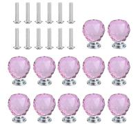 Roellgs 12PCS 30mm Round Clear Crystal Glass Cabinet Knobs, Cupboard Door Drawer Pull Handle with Screws for Home Kitchen Office Cabinet Drawer Decorating (Pink)