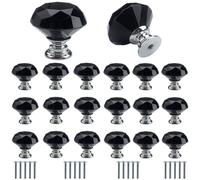 Roellgs 20 Piece 30mm Black Crystal Glass Diamond Door Handle with Screws, High-end Light Luxury Handle Wardrobe Drawer Handle Single Hole Handle Home Decoration